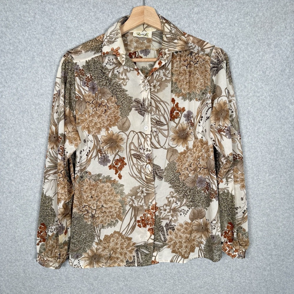 Vintage Rhoda Lee Floral Sheer Cottagecore USA Granny Button Up Blouse- M/L